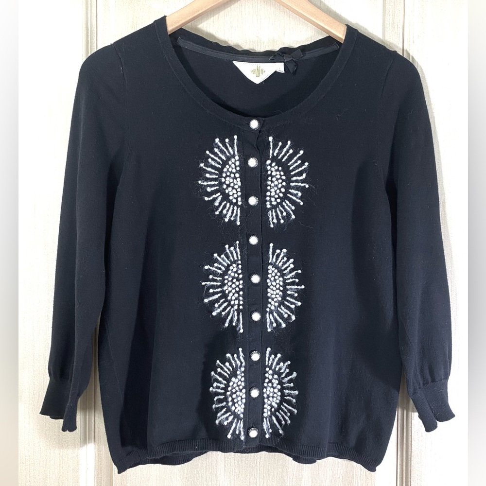 Anthropologie HWR Women’s Black Cardigan Sz L Button Cotton Classic Capsule Glam